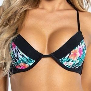 Yandy Floral Tropical Black Bikini Top Medium NWT